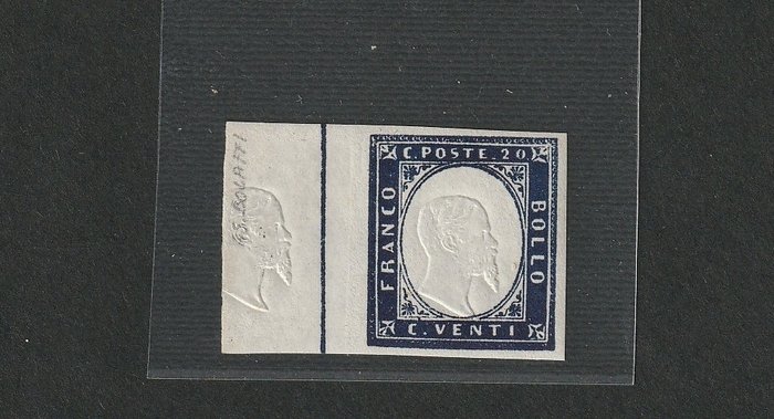 Italian Ancient States - Sardinia 1861 - Vitt. Emanuele II - Effigy imprinted in the edge - Vertical box line in the left edge - Sassone cat 15E+15E