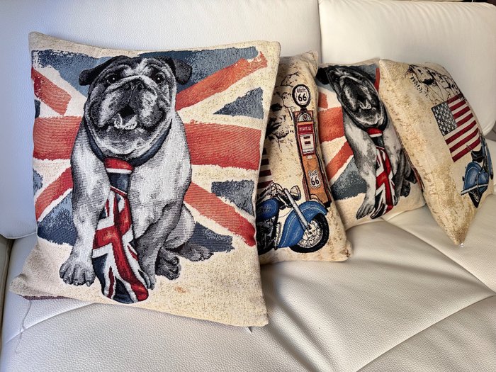 Set composed of 4 large handmade cushions with American industrial style decoration with harley and - Cushion (4)  - 42 cm - 45 cm
