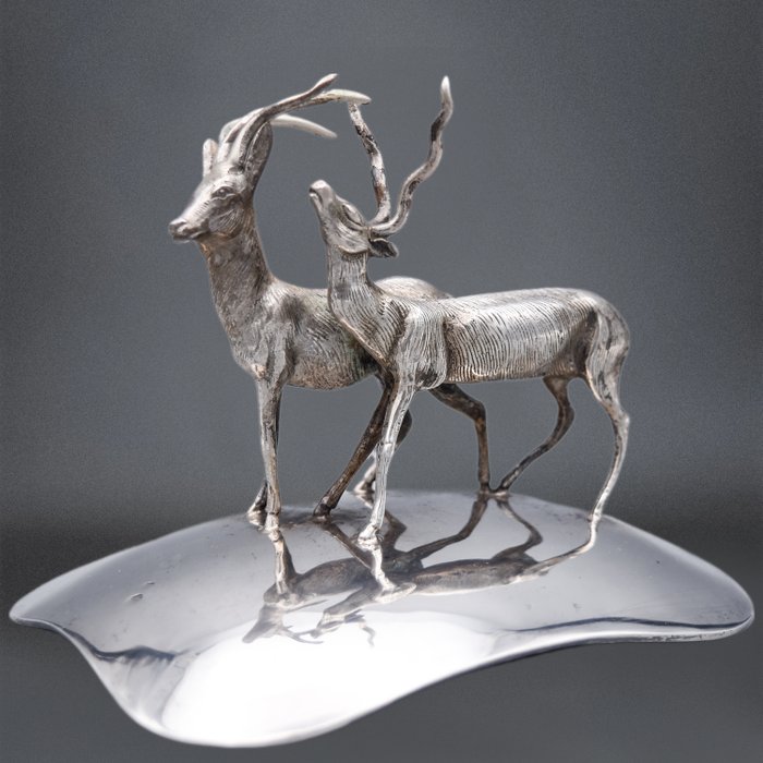 Sculpture, Ciervos - 15 cm - .925 silver