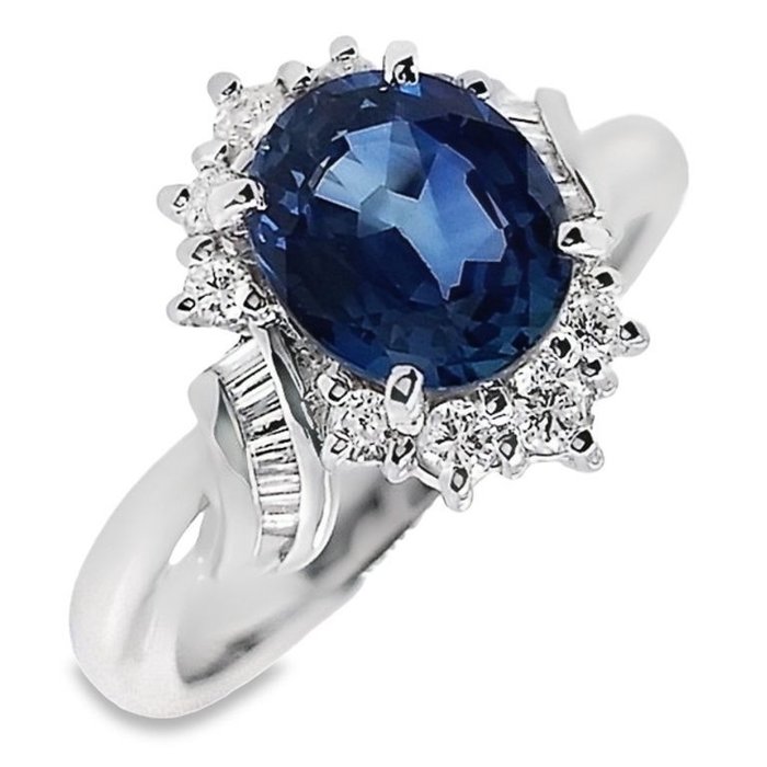 戒指 - 鉑金  1.65ct. 藍寶石 - 鉆石 