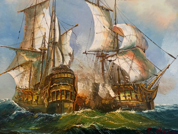 J. Harvey (1878) - Galleon ships in battle