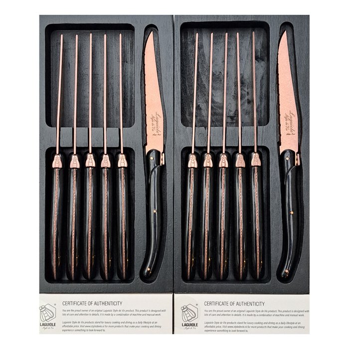 Laguiole - 12x Steak Knives - Copper Red - Style de - Zestaw noży stołowych (12) - Stal (nierdzewna)