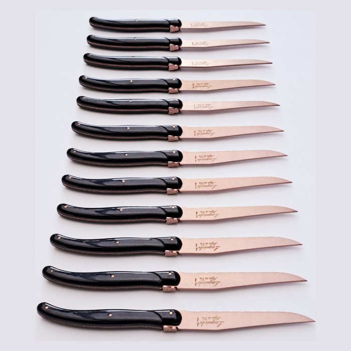 Laguiole - 12x Steak Knives - Copper Red - Style de - 餐具套装 (12) - 钢材（不锈钢）