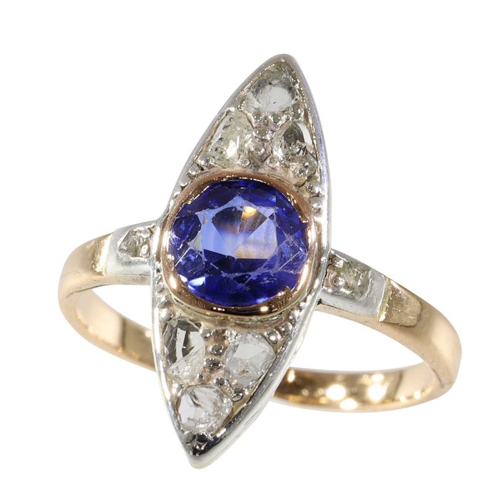 Ohne Mindestpreis - Vintage antique anno 1890 - Ring - 18 kt Roségold Saphir - Diamant 