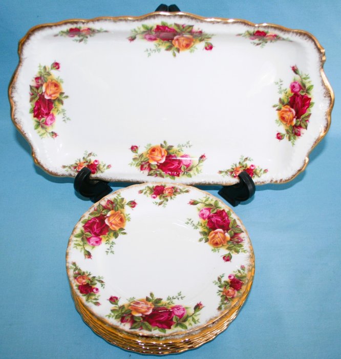 Royal Albert - Juego para pastas/tarta (7) - Rosa del viejo país - Porcelana