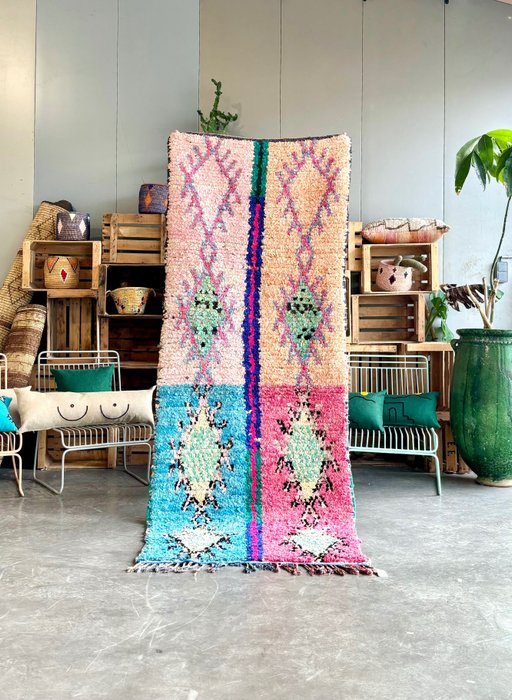 摩洛哥地毯：现代 Boucherouite 地毯 - 凯利姆平织地毯 - 280 cm - 105 cm