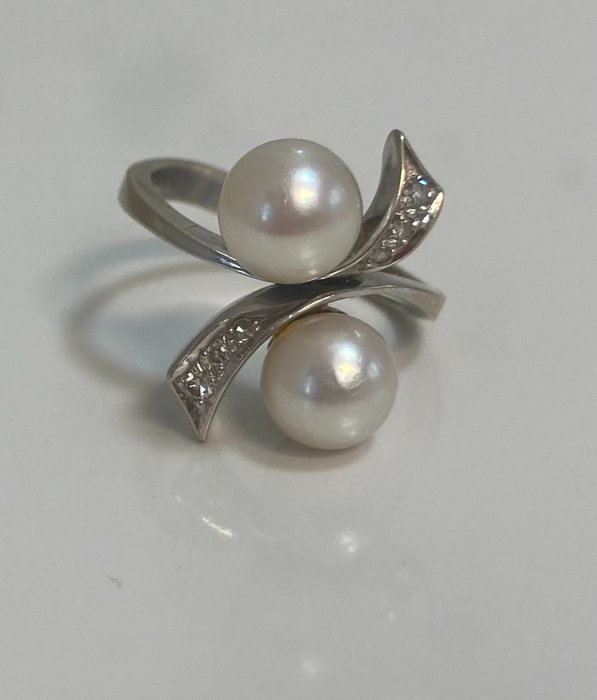 Anillo - Oro de 18 kt - Oro blanco Perla - Diamante 