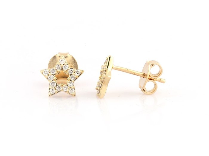 No Reserve Price - Earrings - 18 kt. Yellow gold -  0.18ct. tw. Diamond  (Natural)