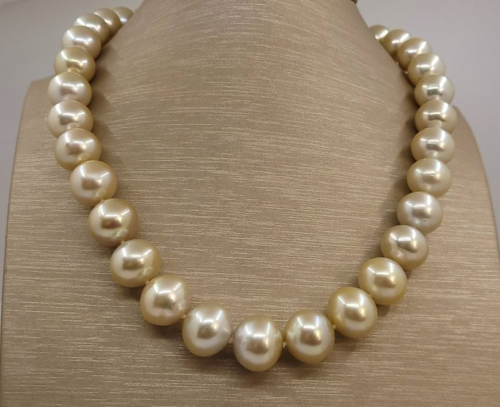 Ohne Mindestpreis Halskette - ALGT-zertifizierte goldene Südseeperlen – 11,2 x 14,6 mm 