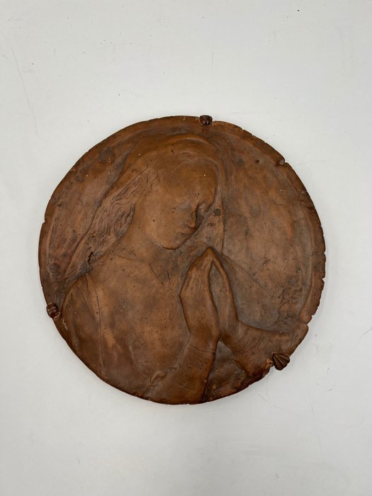 Skulptur, Bassorilievo - Madonna - 26 cm - Lergods