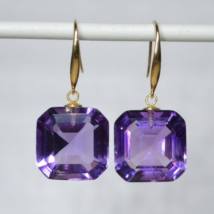 无底价 - 紫水晶耳环 - 精美手工切割和抛光 -- 3.35 g