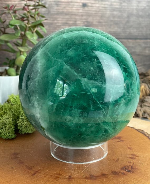 Natürlicher grüner Fluorit-Kugelquarzkristall Kugel - Höhe: 80 mm - Breite: 80 mm- 1240 g - (1)