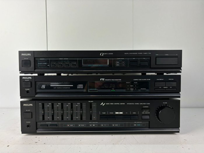 Philips - Amplificador integrado de estado sólido FA-564, sintonizador FT-561, CD Player CD-660 - Conjunto de Hi-Fi
