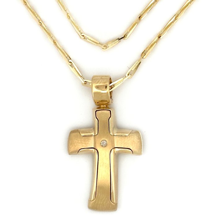 - 8,5 gr - 50 cm cross pendant necklace - Halskette Gelbgold Diamant 