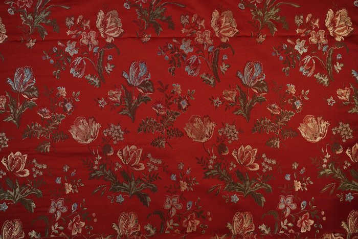 6,00 x 1,40 - precioso tecido damasco San Leucio em cetim bordeaux e algodão - Tecido para estofos