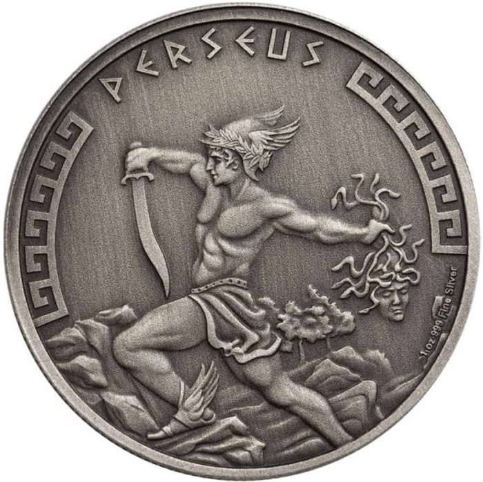 紐埃. 2 Dollars 2024 "Perseus", with Box, 1 Oz (.999) type Antiqued  (沒有保留價)