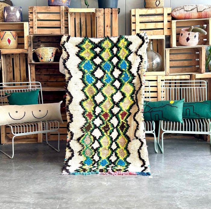 摩洛哥地毯：現代 Boucherouite 地毯 - 花毯 - 160 cm - 85 cm