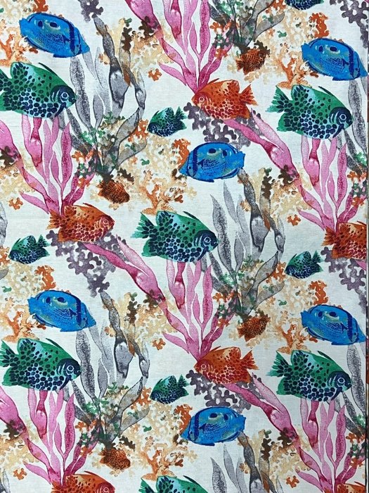 Elegant marint mønstret stoff med dekor i middelhavsstil - Tekstil  - 280 cm - 250 cm