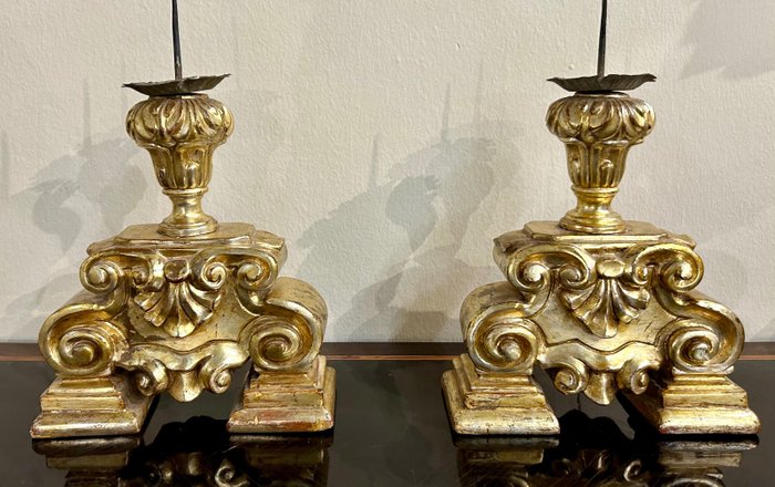 Lysestake Par antikke toskanske lysestaker - 1800-tallet (2) - Tre