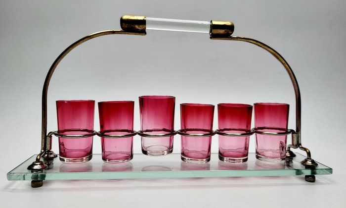 Baccarat - Drinkservies (7) - Art-deco - Kristal en verzilverd metaal