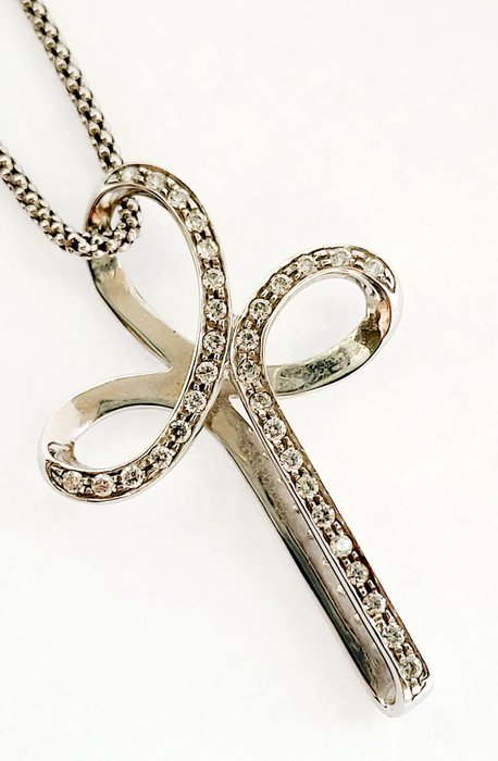 Halsband med hänge - 18 kt Vittguld Diamant  (Natural)