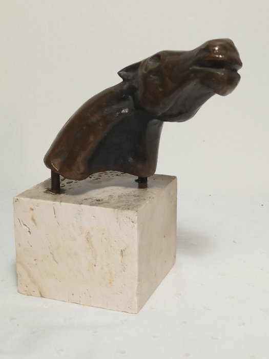 Bruno Cassinari (1912 - 1992) - 雕塑, Testa di cavallo - 13 cm - 大理石, 黄铜色