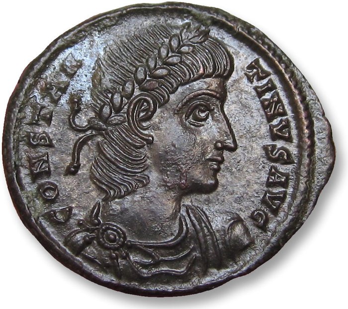 Römisches Reich. Constantine II (337-340 n.u.Z.). Follis Antioch mint, 5th officina - mintmark SMANЄ - beautiful near mint state - Constantine II as Augustus