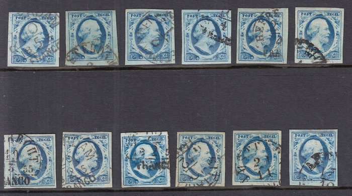 Países Bajos 1852 - Selección de sellos posicionados de la placa II. - NVPH 1 (12x)