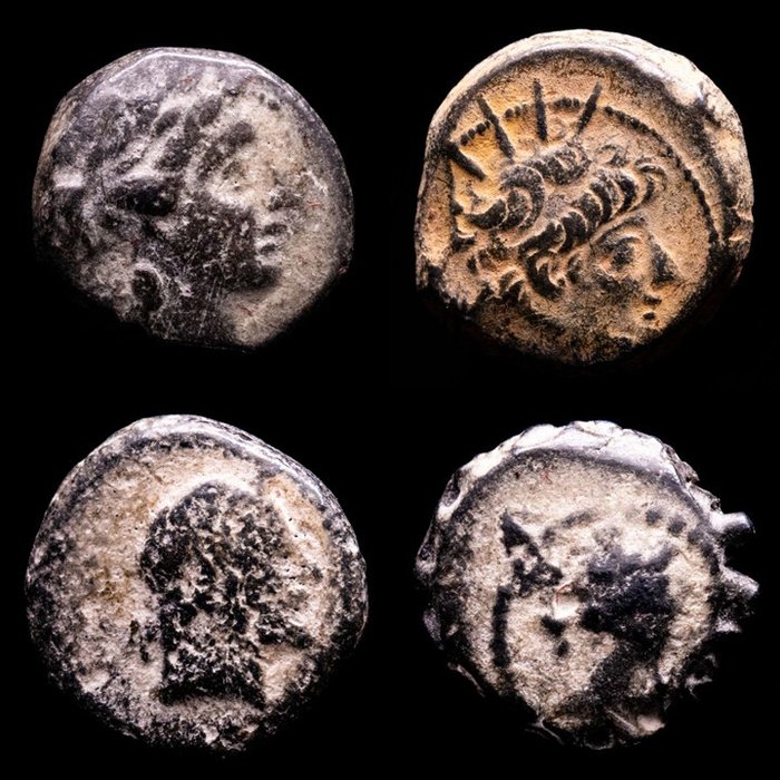 Romarriket (provinsiella). Seleukos II Kallinikos, Alexander II Zebina, Kolophon & Antiochos VIII. Lot comprising four (4) bronze unit from Mesopotamia. Syria, Antioch.....
