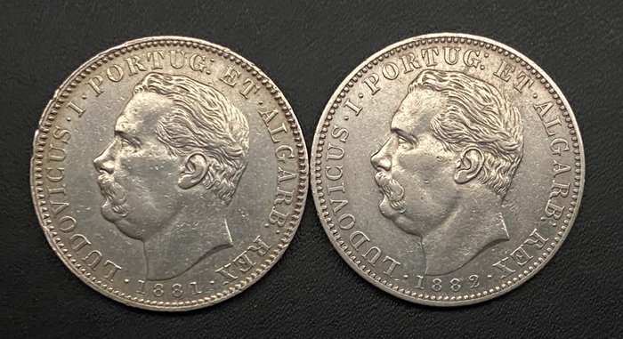 Portuguese India. D. Luís I (1861-1889). 1 Rupia 1881 /1882 (2 moedas)
