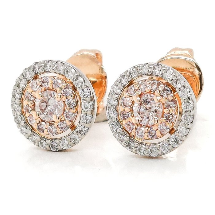 Kein Mindestpreis - 0.51 Carat Pink and White Diamond Earrings - Ohrringe - 14 Karat Gold - Roségold, Weißgold 