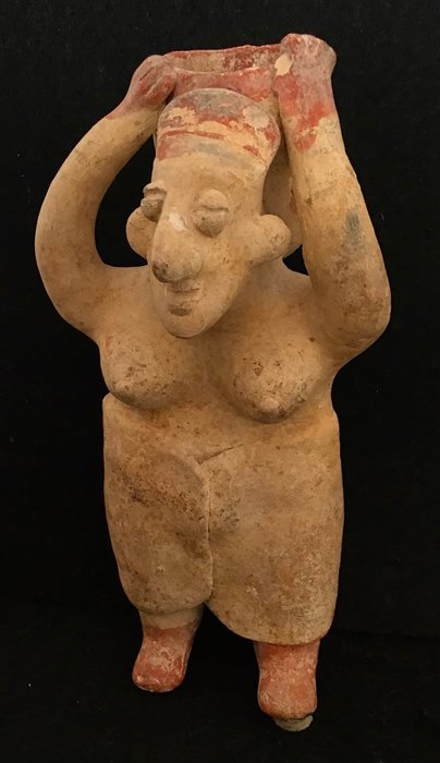 Jalisco culture - female figure carrying a large pot - Mexico - Pottery Figure