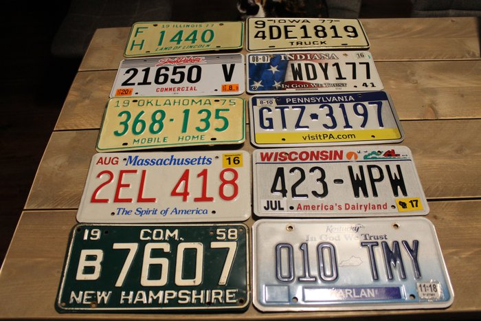 车牌 (10) - License plates - Mooie set originele nummerplaten uit de USA - inclusief zeldzame vintage uitgaves en kleurrijk ! - 1950-1960