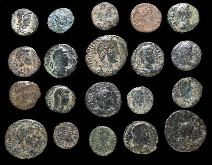 Romarriket. Lote 20 monedas acuñadas entre los siglos III - IV d. C.  (Ingen mindstepris)