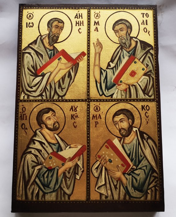 Ícone - Os quatro evangelistas - Marcos, Mateus, Lucas e João - Madeira