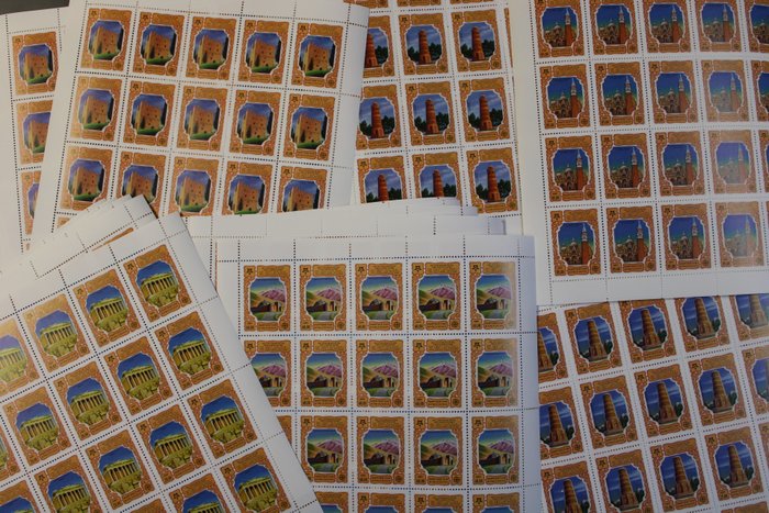 Kirgistan  - 50 Jahre  Europamarken   6600,00 € Michelwert online - je 100 mal Block 44 A und 44 B ** und 449 - 454 A+ B je 100 mal **