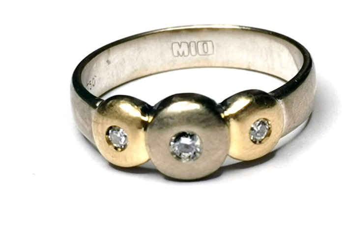 Statement ring Geel goud, Platina Diamant  (Natuurlijk gekleurd) 