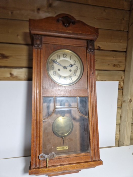 挂钟 - 箱式三针一线时钟 - 艺术装饰 - 木, 黄铜 - 1920-1930
