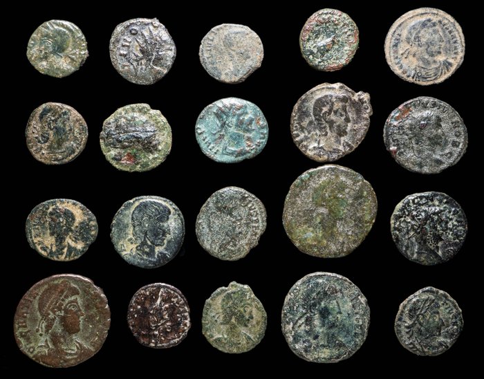 Romerska riket. Lote 20 monedas acuñadas entre los siglos III - IV d. C.  (Utan reservationspris)