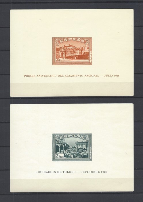 西班牙 1937 - 刀片无锯齿提升 - Edifil nº 838/39