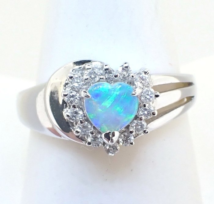 Utan reservationspris - Ring Vittguld Opal - Diamant 