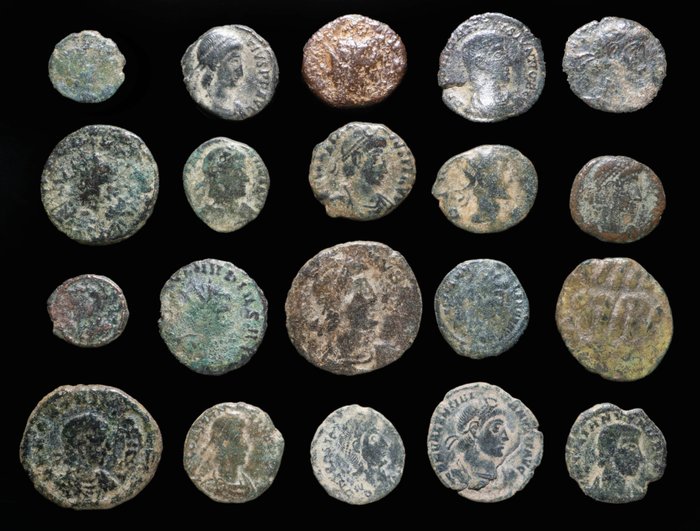 Romarriket. Lote 20 monedas acuñadas entre los siglos III - IV d. C.