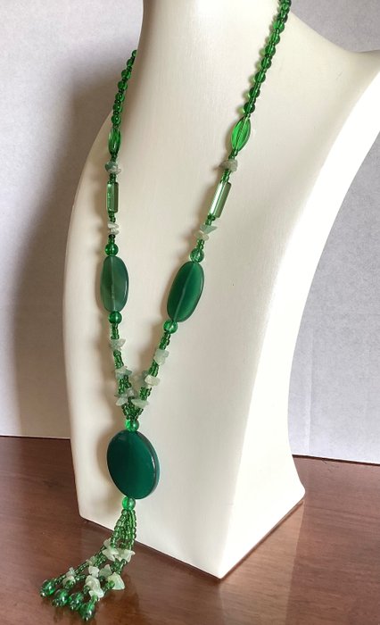 绿玛瑙和玻璃 - 项链