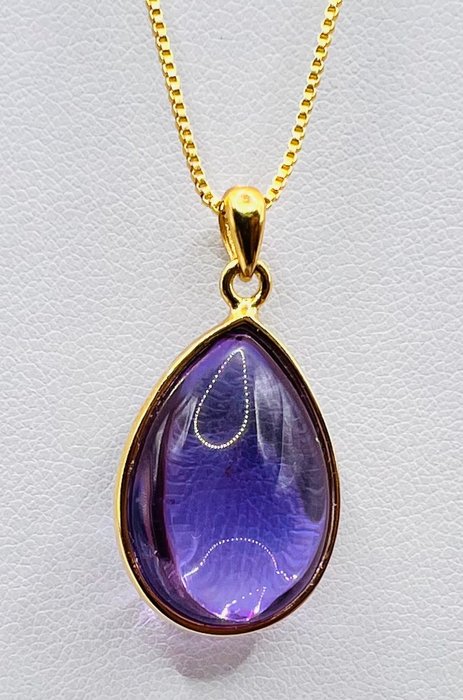 令人驚嘆的 Gemmy 紫水晶吊墜，美麗的鍍金 925 銀紫水晶項鍊- 7.4 g