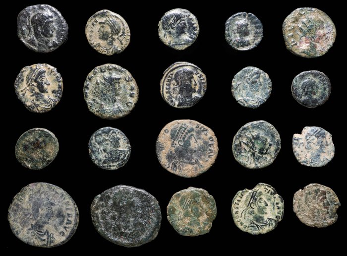 Romerska riket. Lote 20 monedas acuñadas entre los siglos III - IV d. C.