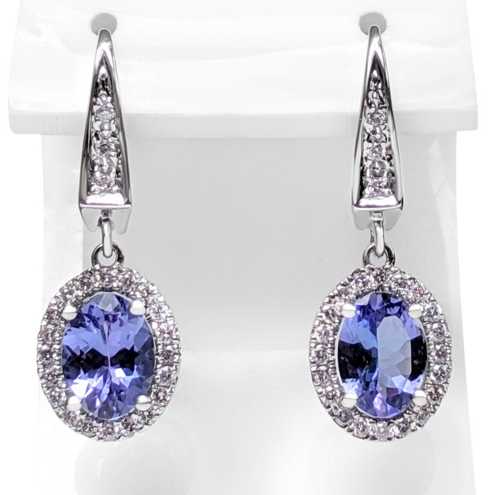 No Reserve Price - 2.02 Carat Tanzanite and 0.40Ct Fancy Pink Diamonds Halo - Earrings White gold Tanzanite 