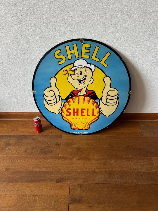 SHELL Shell motor oil - Enseigne en émail (1) - Enseigne publicitaire émaillée Coquille - Émail
