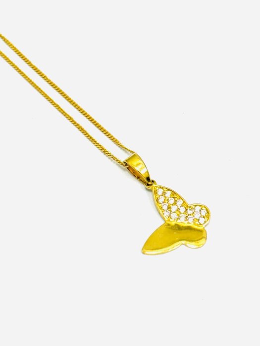 Halskette mit Anhänger Gelbgold Diamant  (Natürlich) 