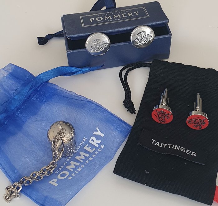 Coleção de merchandising de marcas - Abotoaduras e chaveiro - Taittinger & Pommery