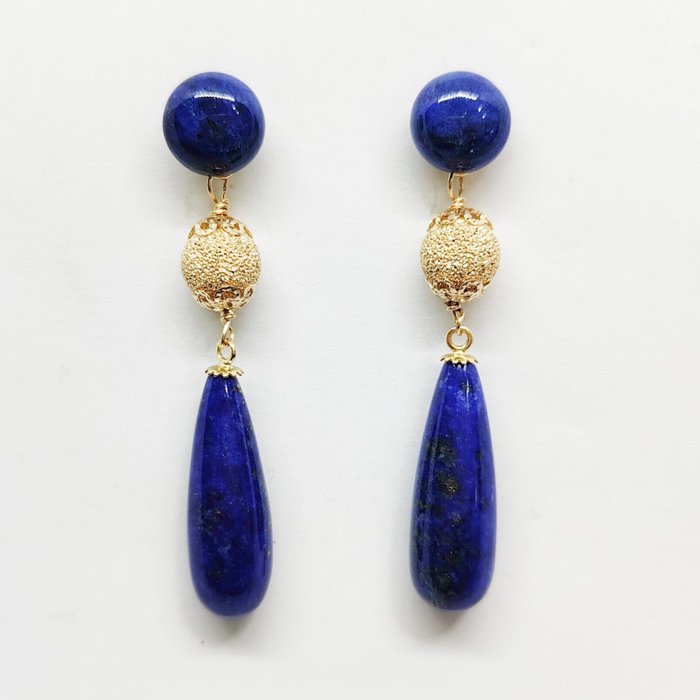 Zonder Minimumprijs - Oorbellen - 18 karaat Geel goud Lapis lazuli 